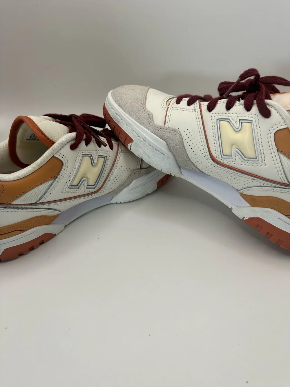New Balance 550 White Tan & Burgundy Lace-Up Sneakers - Picture 4 of 9